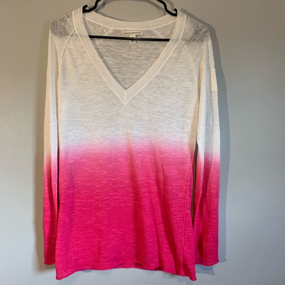 Banana Republic linen cotton blend V-neck Ombré sweater